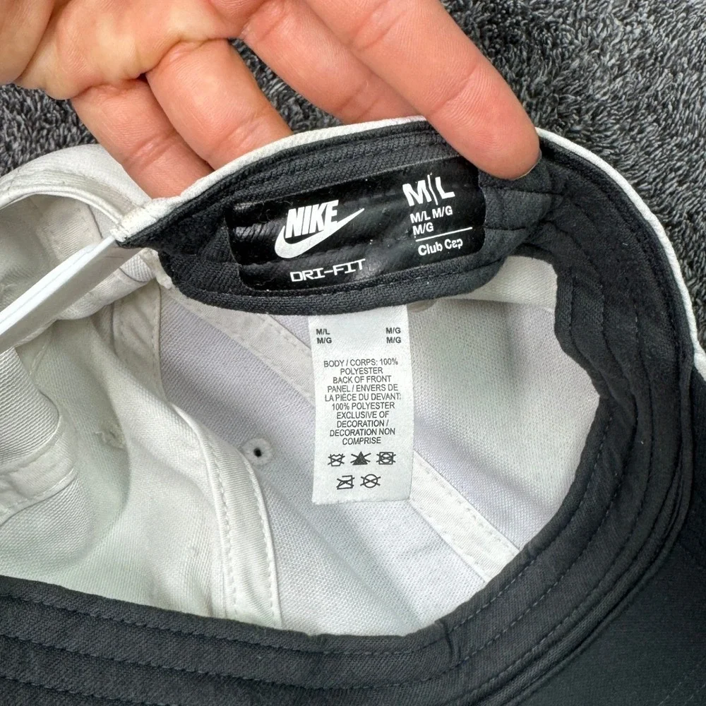 Nike Dri-FIT Club Cap White Black Swoosh Logo Snapback Hat M/L FB5625-100